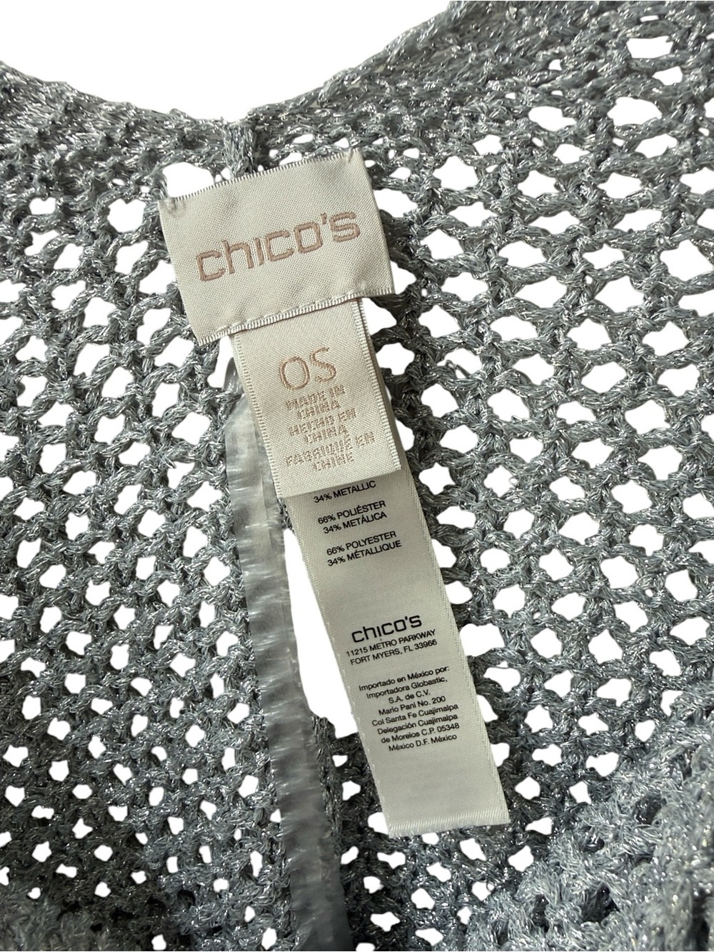 Chico’s Silver Metallic Open Knit Poncho OS - Picture 4 of 6